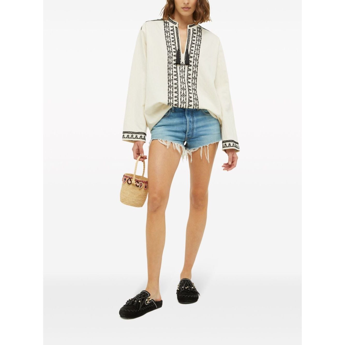 Alanui paisley-appliqué raffia basket bag Shoulder