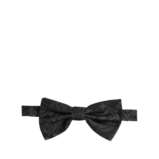 Dolce & Gabbana Men Black Paisley SIlk Adjustable Neck Papillon Bow Tie