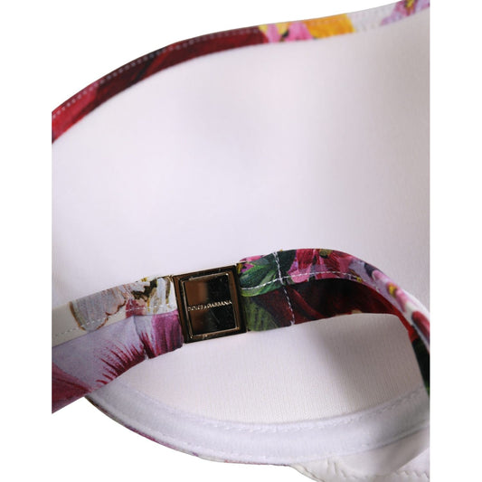 Dolce & Gabbana White Floral Print Nylon Beachwear Bikini Top