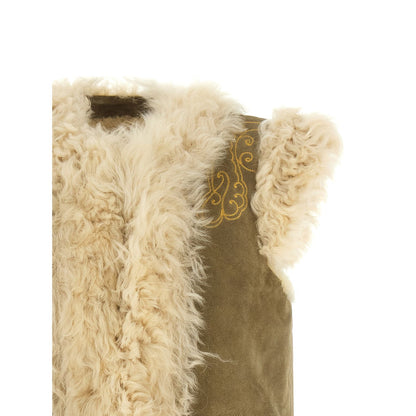 Etro Beige Lamb Fur Sleeveless Jacket
