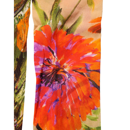 Dolce & Gabbana Beige Floral Print Tights Sheer Stockings Socks