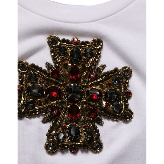 Dolce & Gabbana White Crystal Embellished Cross Top T-shirt
