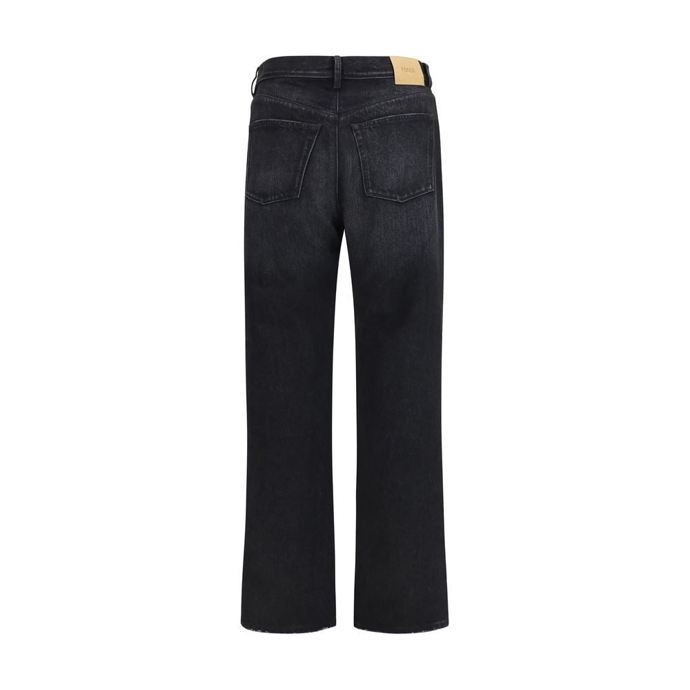 Fendi Black Cotton Straight-Leg Jeans