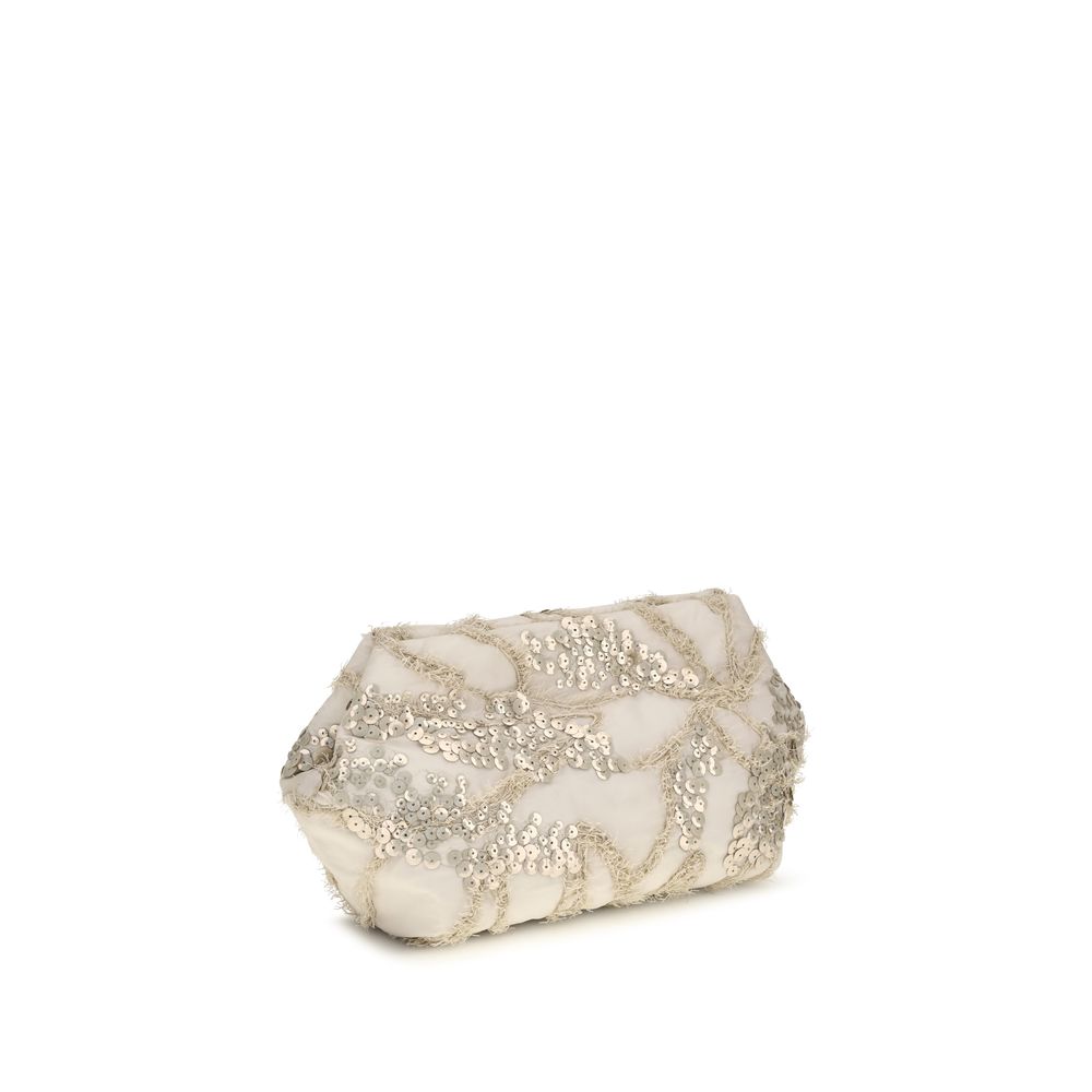 Brunello Cucinelli Beige Silk Clutch Bag