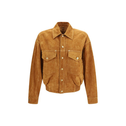 Versace Brown Lamb Ovis Aries Leather Jacket