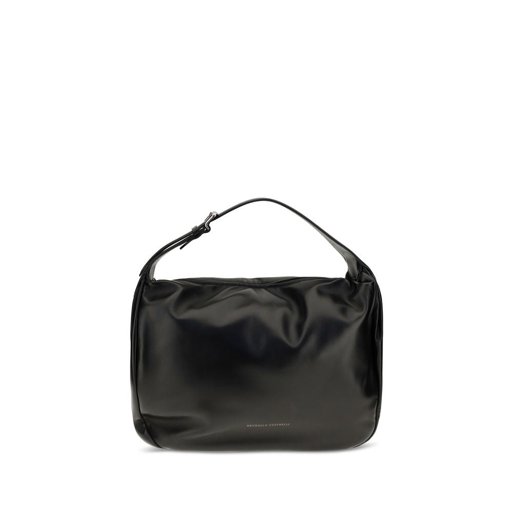 Brunello Cucinelli Black Calf Leather Bos Taurus Shoulder Bag