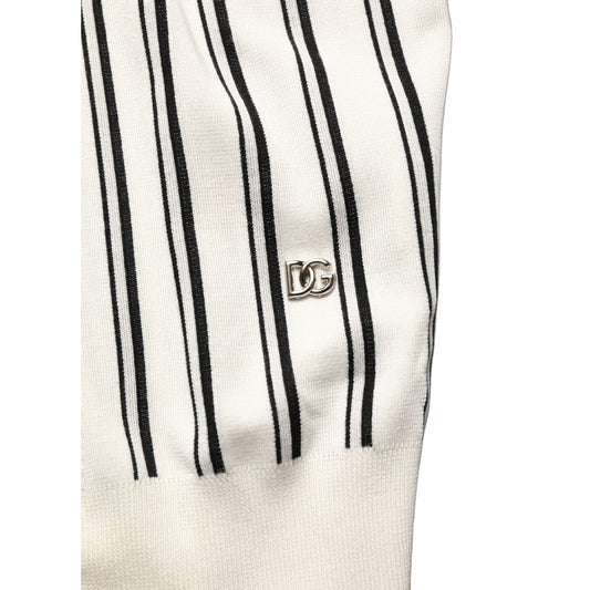 Dolce & Gabbana White Black Stripe Collared Polo T-shirt
