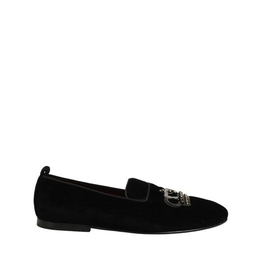 Dolce & Gabbana Black Crown Embellished Men Loafers Shoes