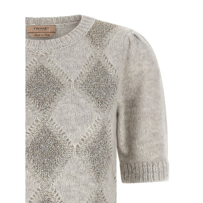 Twinset Gray Marabou Cardigan