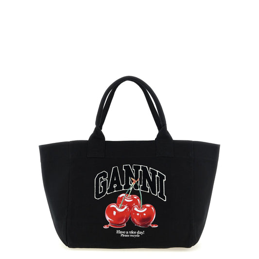 Ganni Black Recycled Cotton Tote Bag