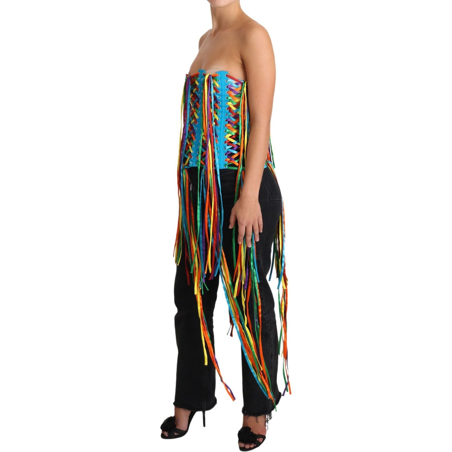 Dolce & Gabbana Multicolor Strings Bustier Polyester Corset Top