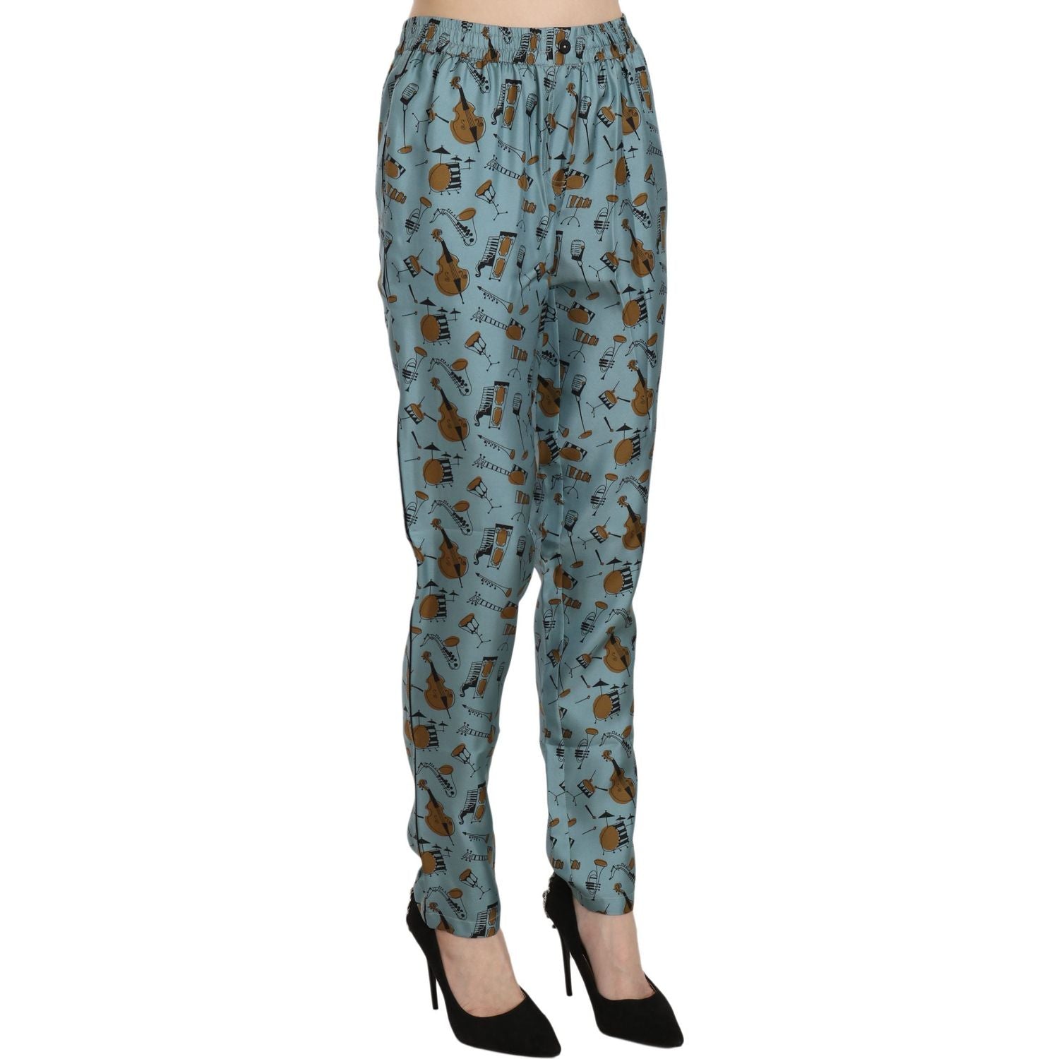 Dolce & Gabbana Blue Musical Instruments Print Tapered Pants
