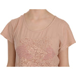 PINK MEMORIES Pink Cream Lace Short Sleeve Shirt Top Cotton Blouse