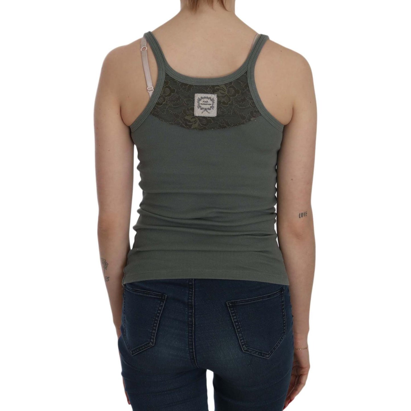 PINK MEMORIES Green Sleeveless Spaghetti Tank T-Shirt Blouse