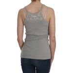 PINK MEMORIES Elegant Sleeveless Grey Cotton Blouse PINK MEMORIES Slate Gray
