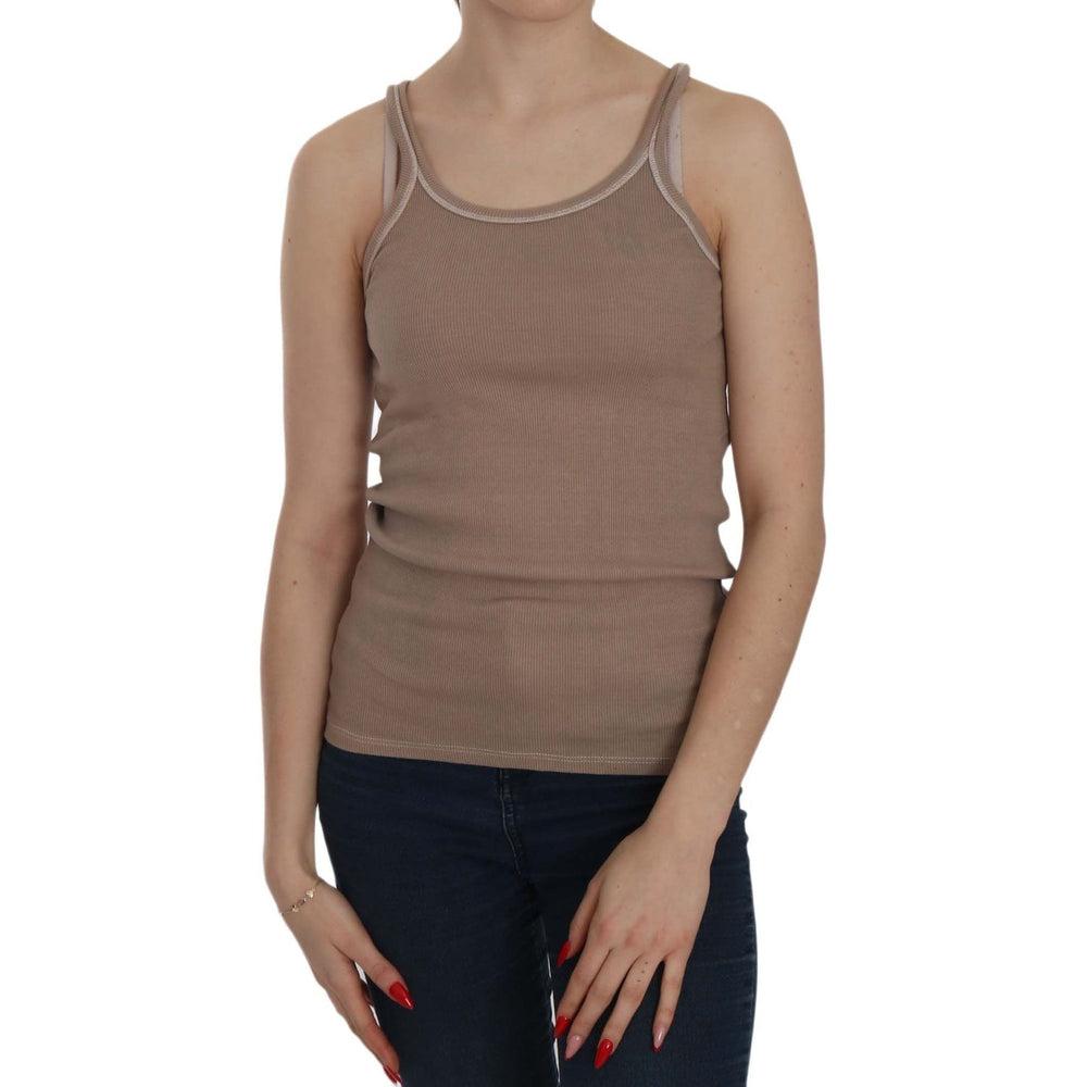 PINK MEMORIES Brown Sleeveless Spaghetti Strap Tank Blouse