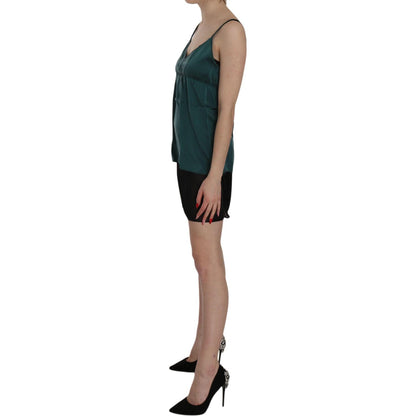PINK MEMORIES Silk Green Spaghetti Strap Shift Mini Dress