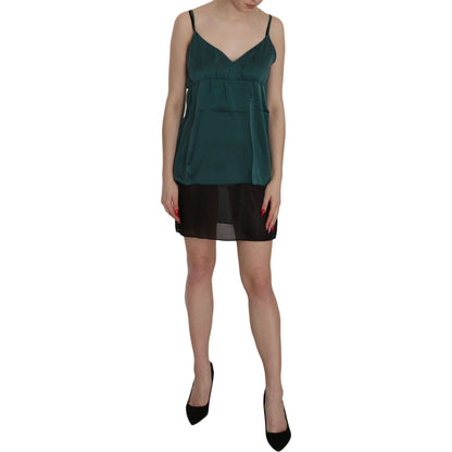 PINK MEMORIES Silk Green Spaghetti Strap Shift Mini Dress