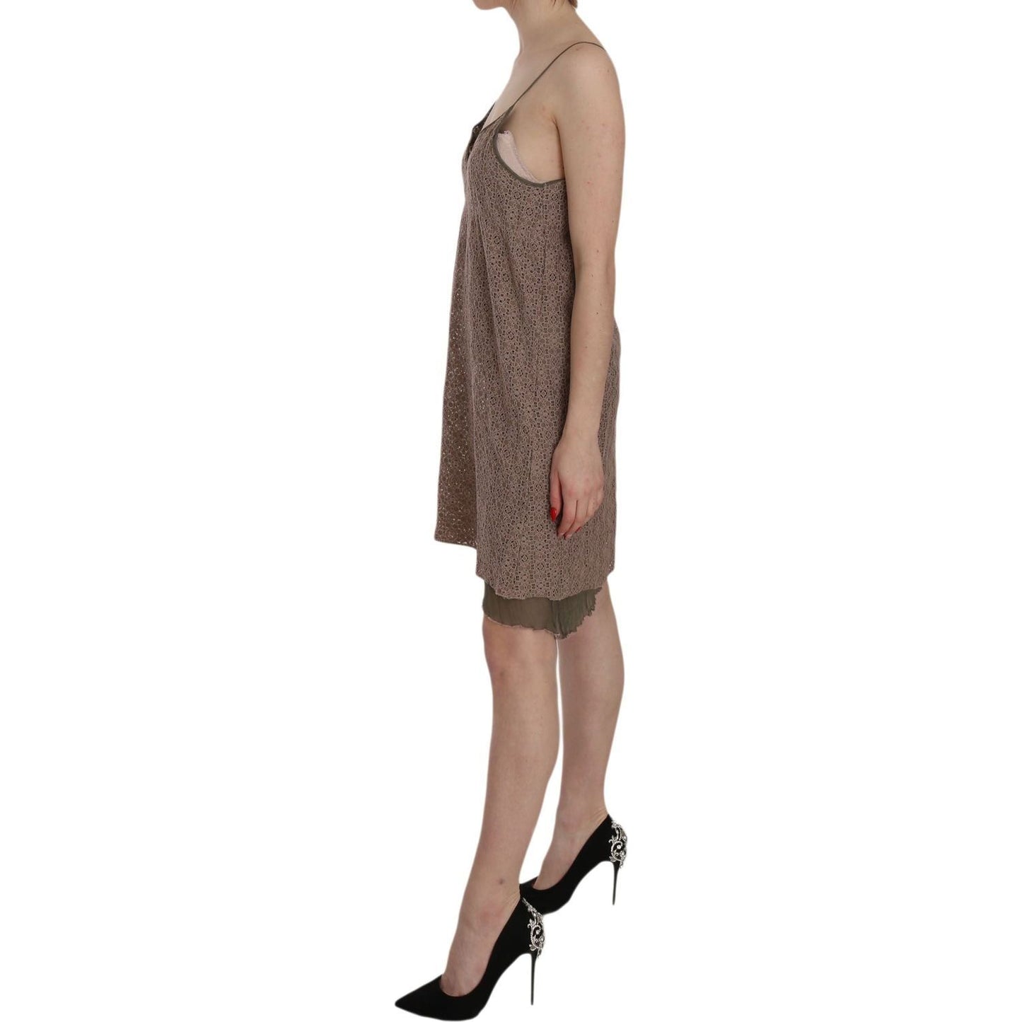 PINK MEMORIES Cotton Green Spaghetti Strap A-line Mini Dress