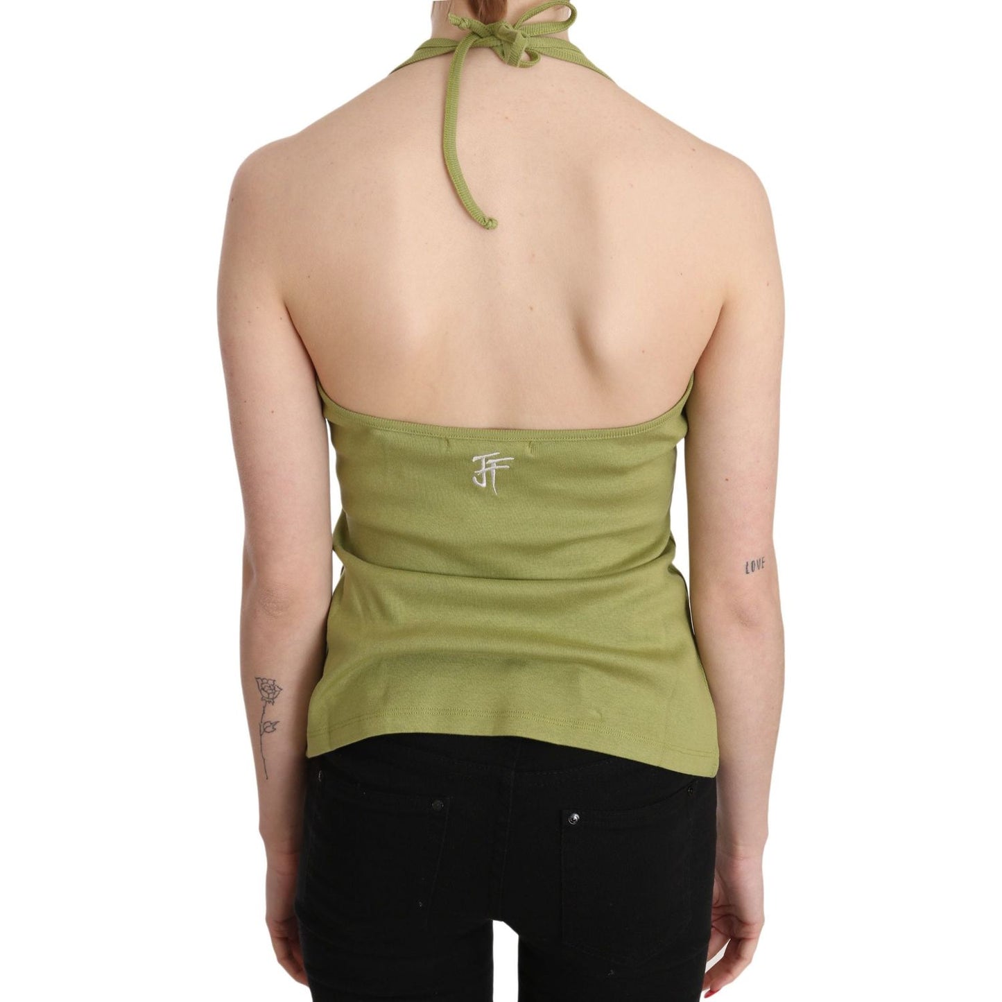 GF Ferre Green Halter Cotton Sleeveless Casual Tank Top Blouse