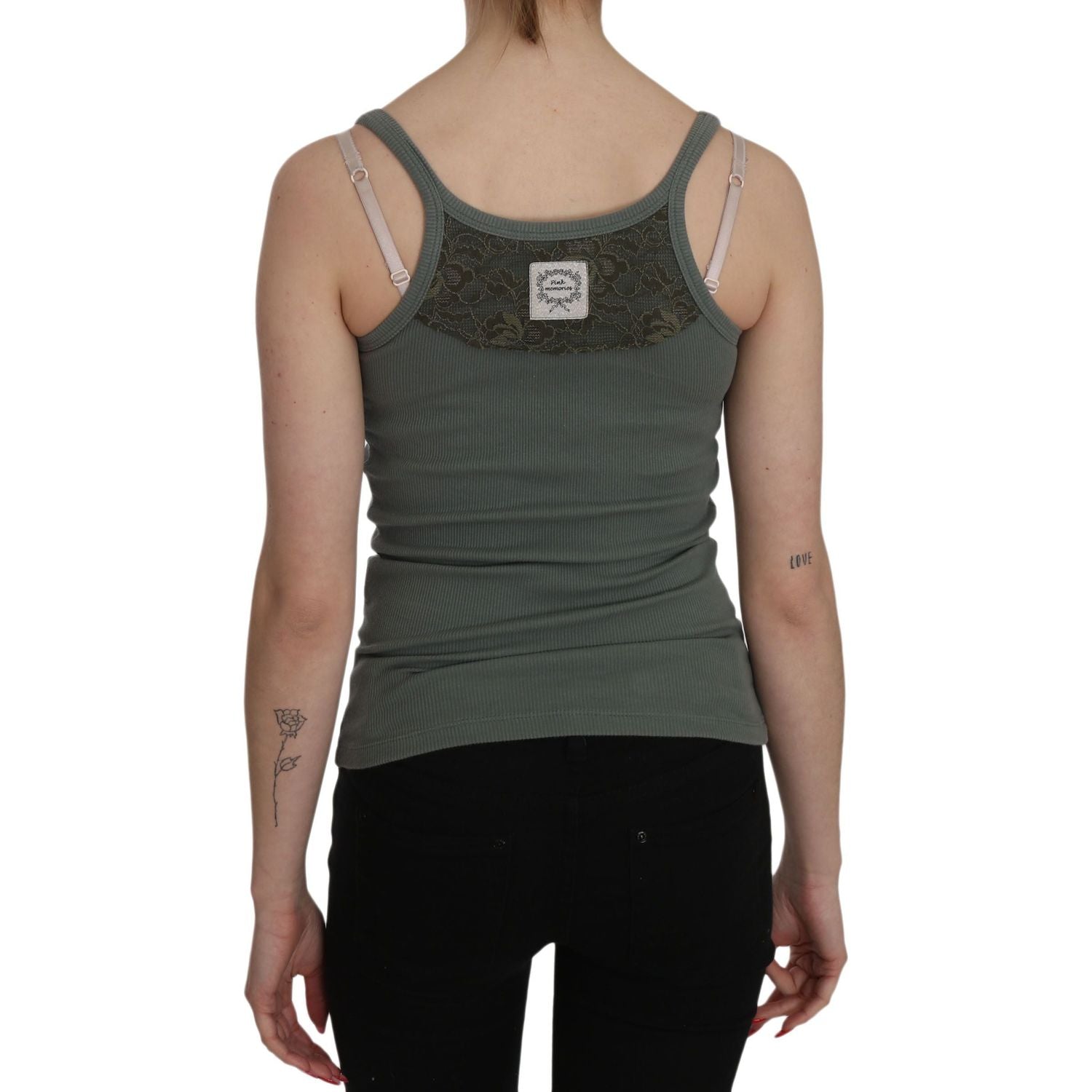 PINK MEMORIES بلوزة بدون أكمام أنيقة باللون الأخضر بأشرطة رفيعة