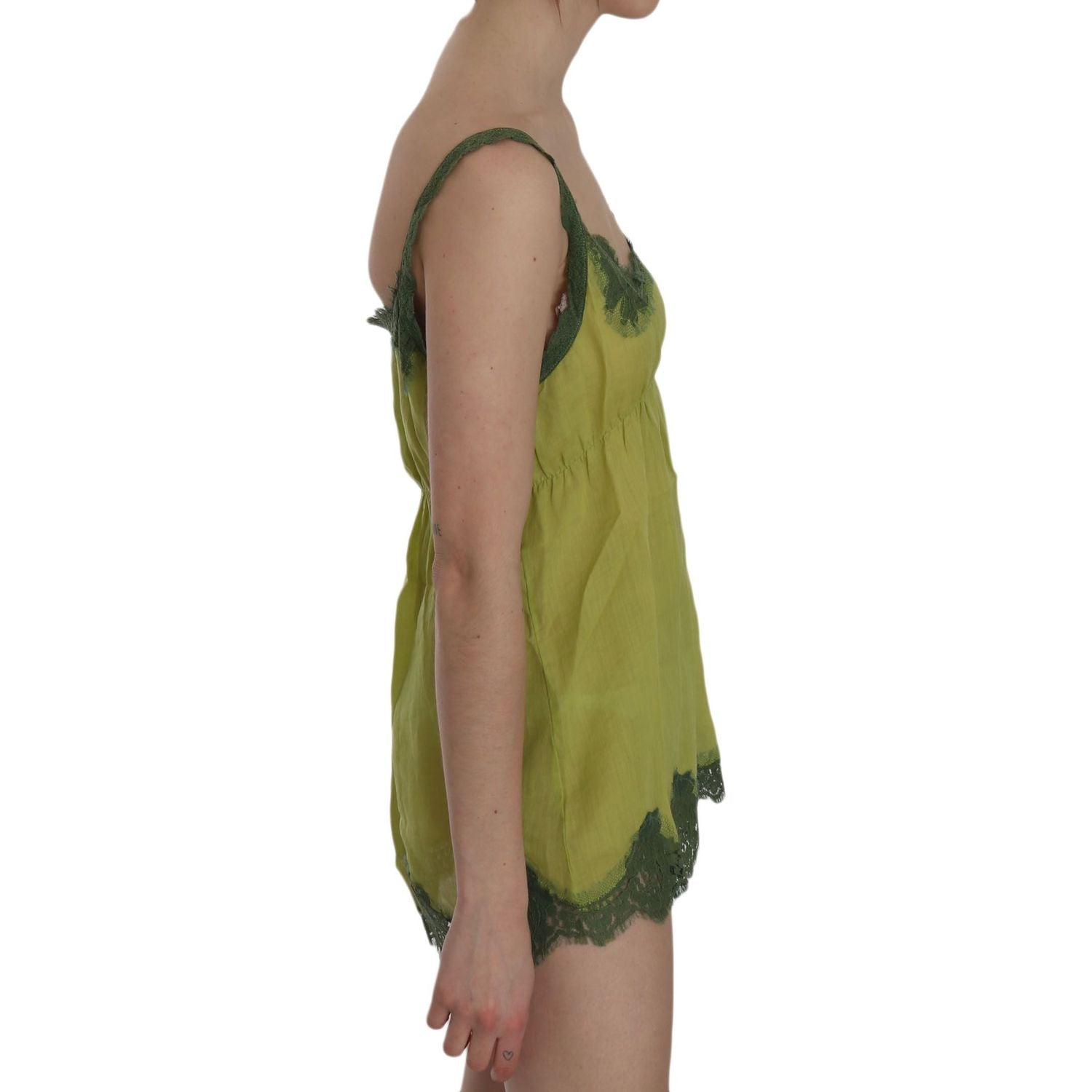 PINK MEMORIES بلوزة أنيقة من الكتان والدانتيل باللون الأخضر