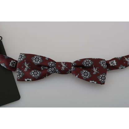 Dolce & Gabbana Men Bordeaux Maroon Lion Silk Adjustable Neck Bow Tie Bow Tie