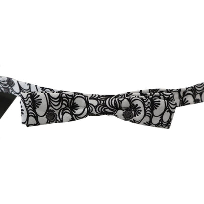 Dolce & Gabbana White Pattern Silk Adjustable Neck Papillon Tie Bow Tie