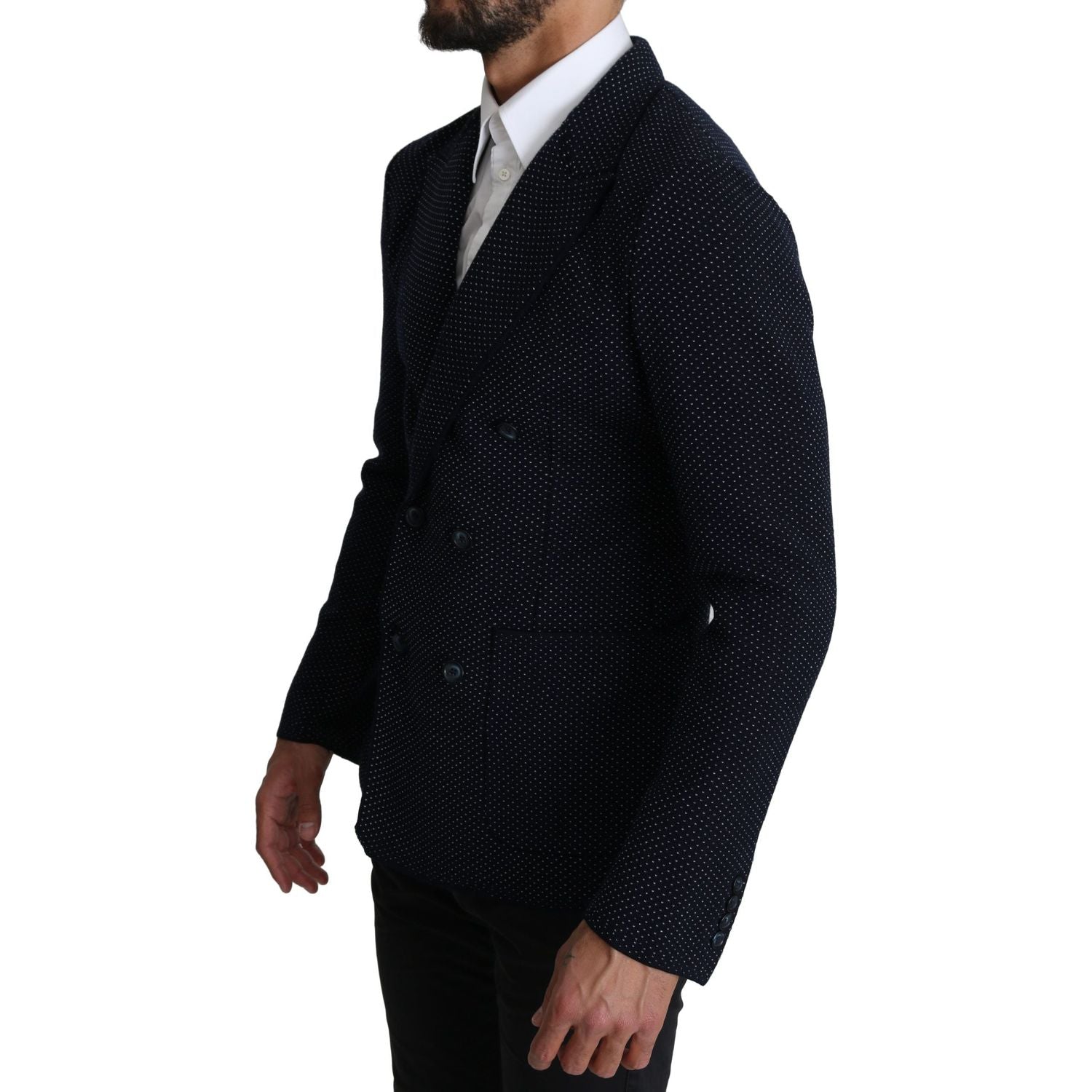 سترة أنيقة من دولتشي آند غابانا بقصّة Slim Fit منقطّة باللون الأزرق الداكن