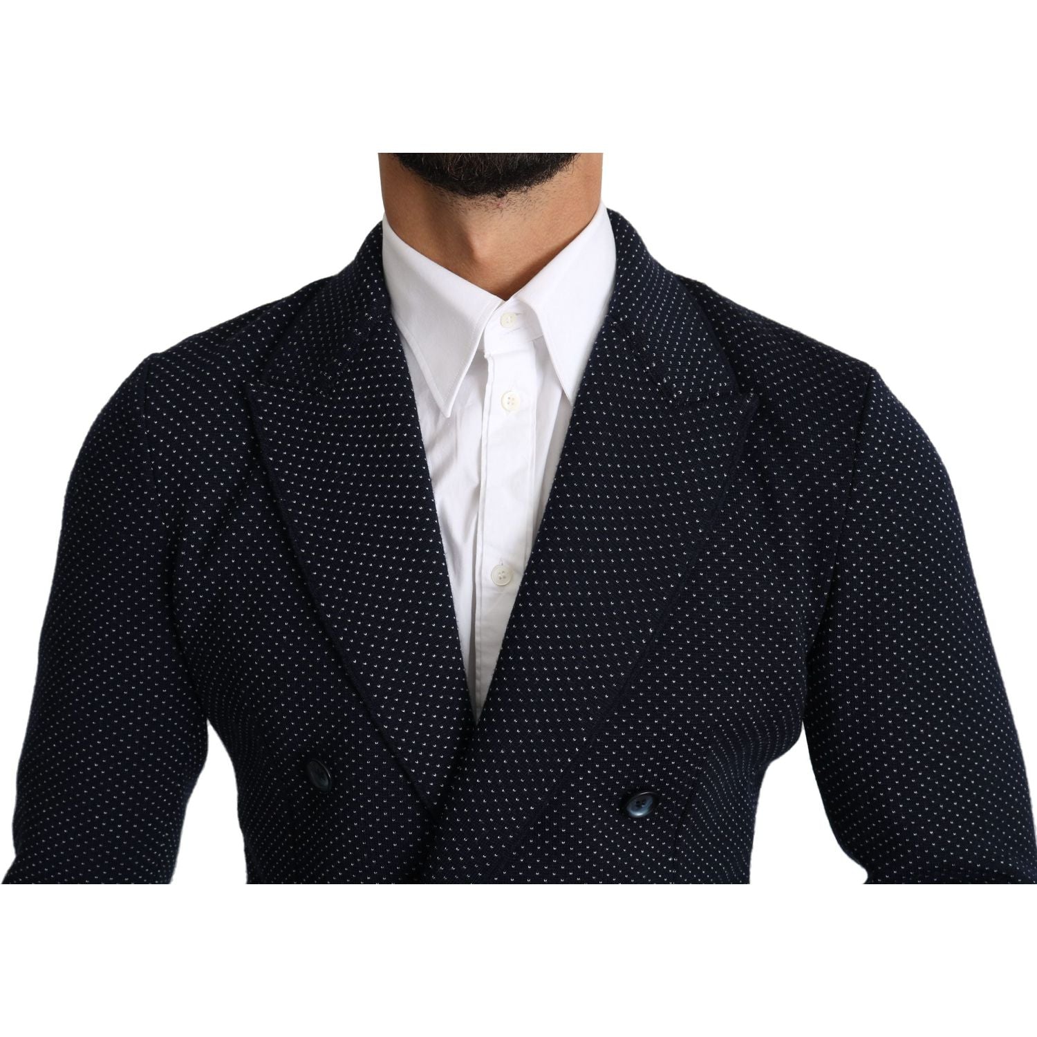 سترة أنيقة من دولتشي آند غابانا بقصّة Slim Fit منقطّة باللون الأزرق الداكن