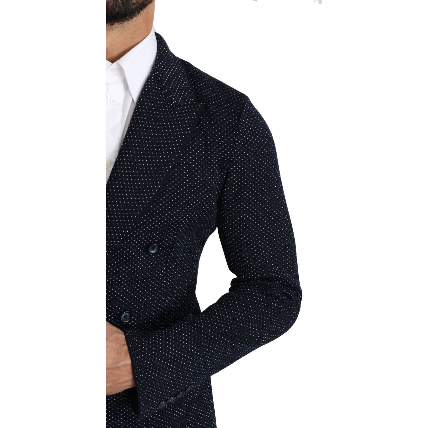 سترة أنيقة من دولتشي آند غابانا بقصّة Slim Fit منقطّة باللون الأزرق الداكن