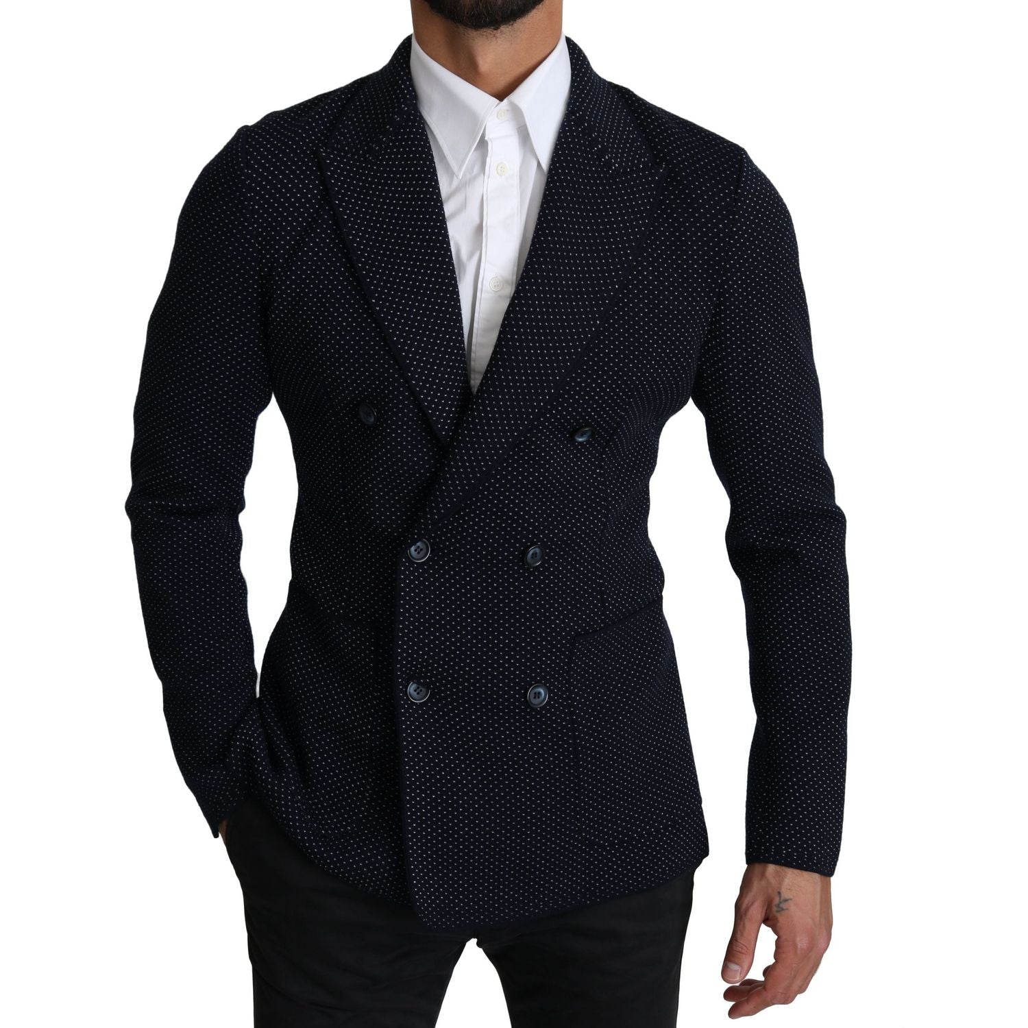 سترة أنيقة من دولتشي آند غابانا بقصّة Slim Fit منقطّة باللون الأزرق الداكن