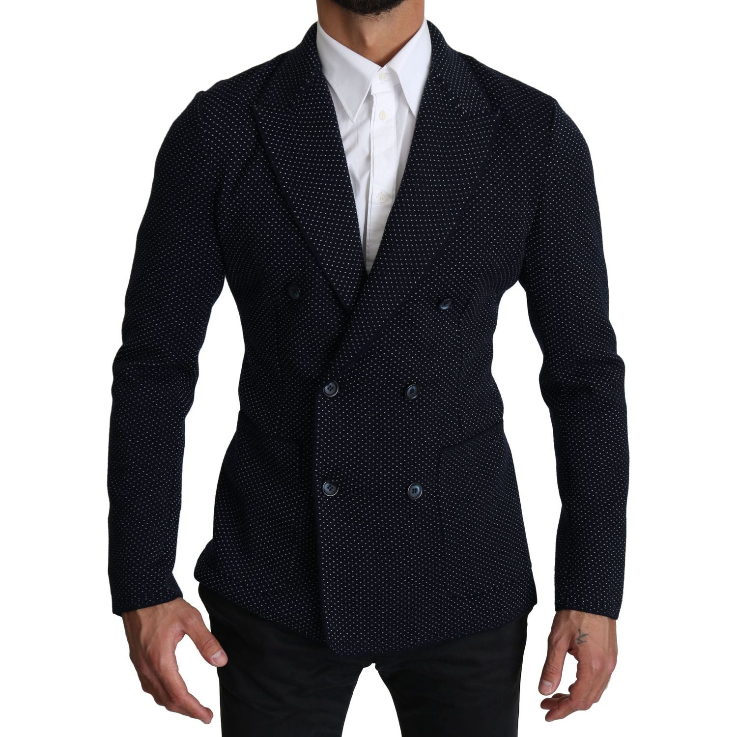 سترة أنيقة من دولتشي آند غابانا بقصّة Slim Fit منقطّة باللون الأزرق الداكن