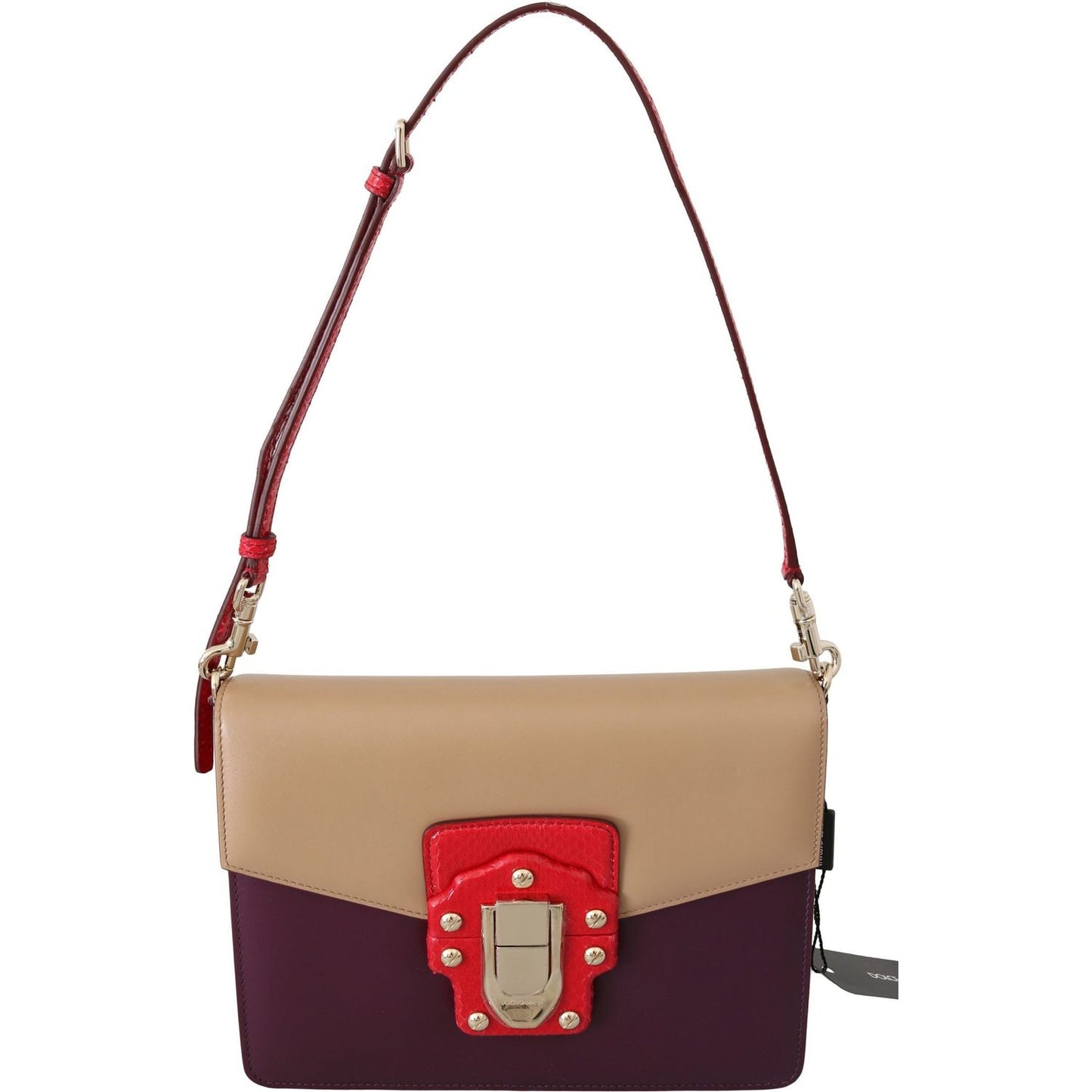 Dolce & Gabbana Purple Beige Red Leather Crossbody Purse Bag VAS8681