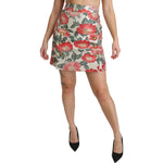 Dolce & Gabbana White Green Red Floral High Waist Mini Skirt