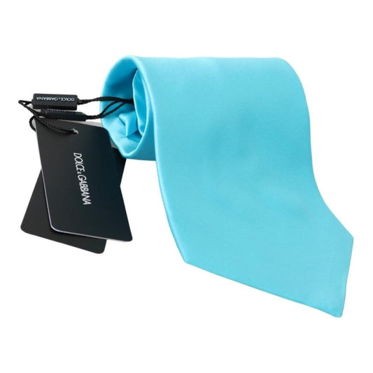 Dolce & Gabbana Light Blue Wide Mens Necktie Accessory 100% Silk Tie CRA1011