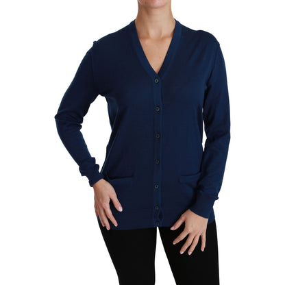 Dolce & Gabbana Blue Button Cardigan Virgin Wool Sweater