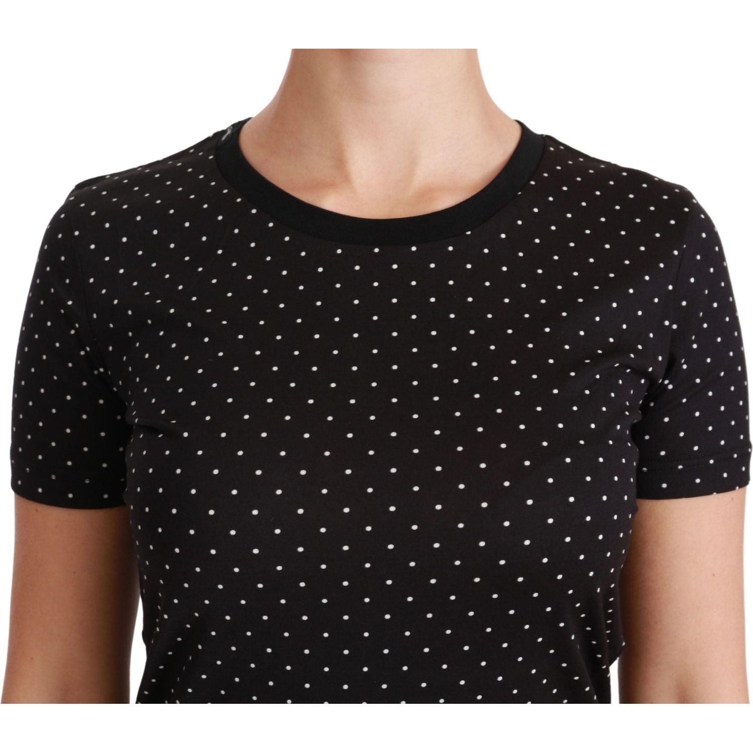 تي شيرت Dolce &amp; Gabbana Chic Black من القطن المنقط بياقة دائرية