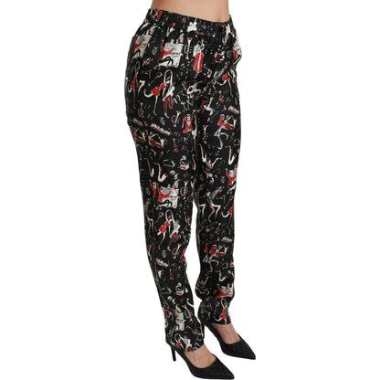 Dolce & Gabbana Black Silk Instrument Mid Waist Pants Jeans & Pants