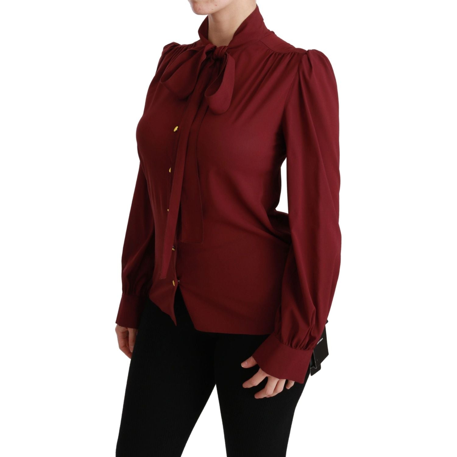Dolce & Gabbana Maroon Long Sleeve Shirt Blouse Silk Top