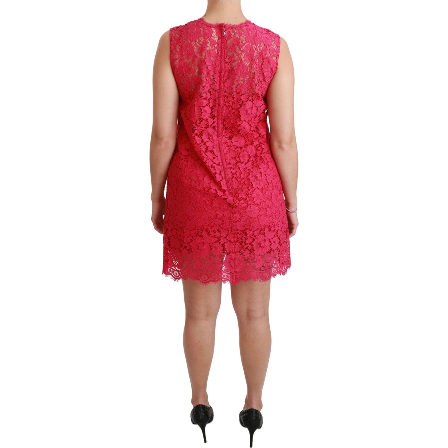 Dolce & Gabbana Pink Floral Lace Shift Gown Mini Dress