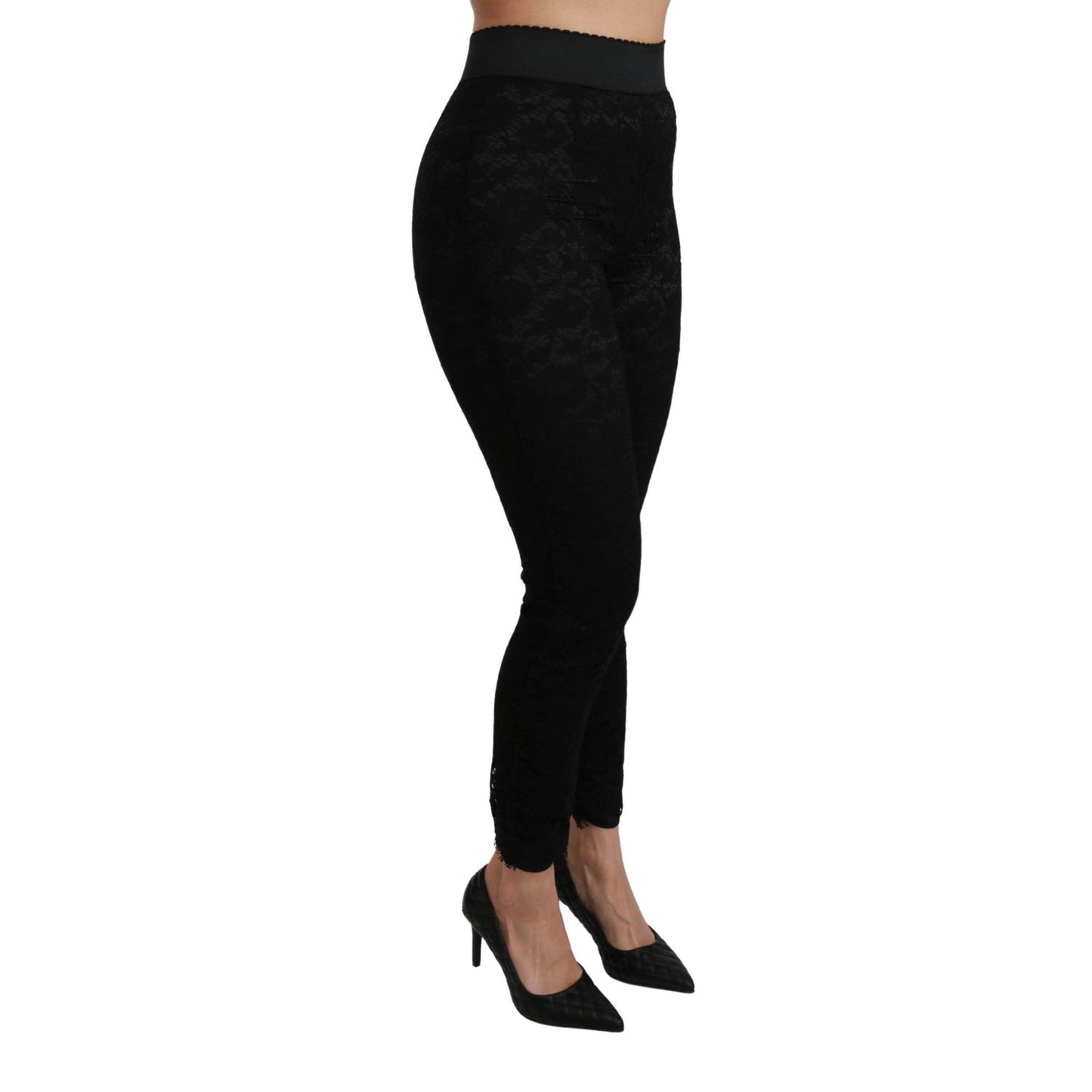 Dolce & Gabbana Black Lace Skinny High Waist Cotton Pants