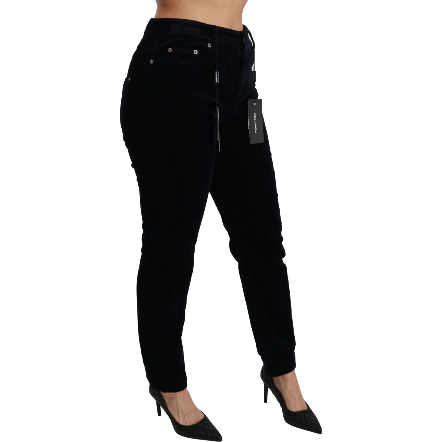 Dolce & Gabbana Blue Corduroy Mid Waist Skinny Pants Jeans