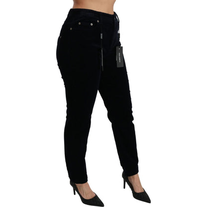 Dolce & Gabbana Blue Corduroy Mid Waist Skinny Pants Jeans Jeans & Pants