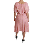 Dolce & Gabbana Silk Pink Polka Dots Pleated A-line Midi Dress DR2520-40