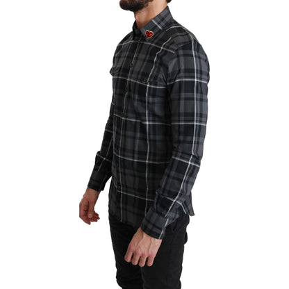Dolce & Gabbana Gray Checkered Heart Collar MARTINI Shirt