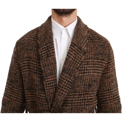 Dolce & Gabbana Brown Checkered Wool Robe Coat Wrap Jacket Coats & Jackets