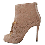 Dolce & Gabbana Pink Crystal Lace Booties Stilettos Shoes