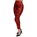Dolce & Gabbana Red Sequined Cropped Trousers Pants