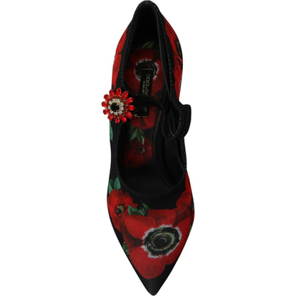 Dolce & Gabbana Black Red Floral Mary Janes Pumps Shoes Shoes